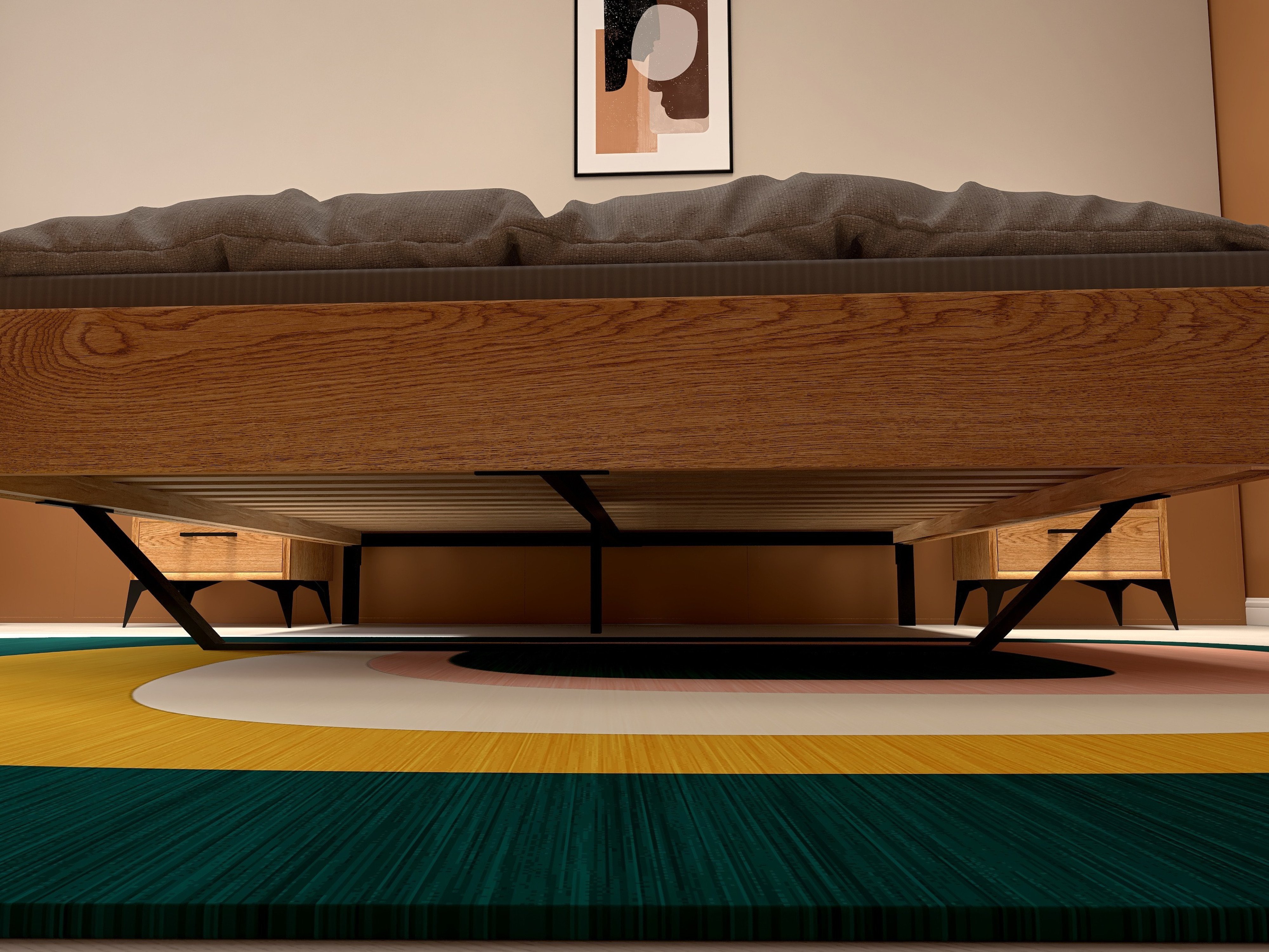 Industrialne łóżko z litego dębu