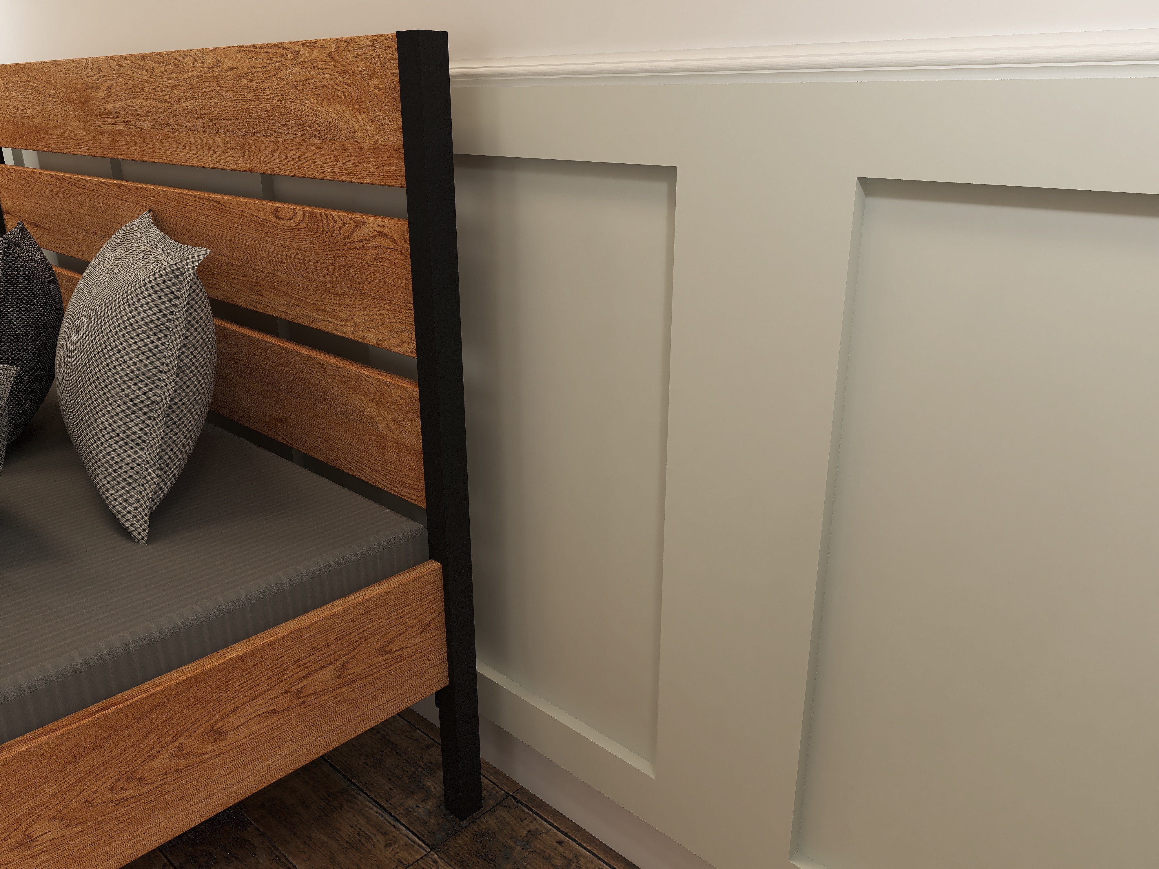 Zagłówek drewnianego łóżka w stylu industrialnym