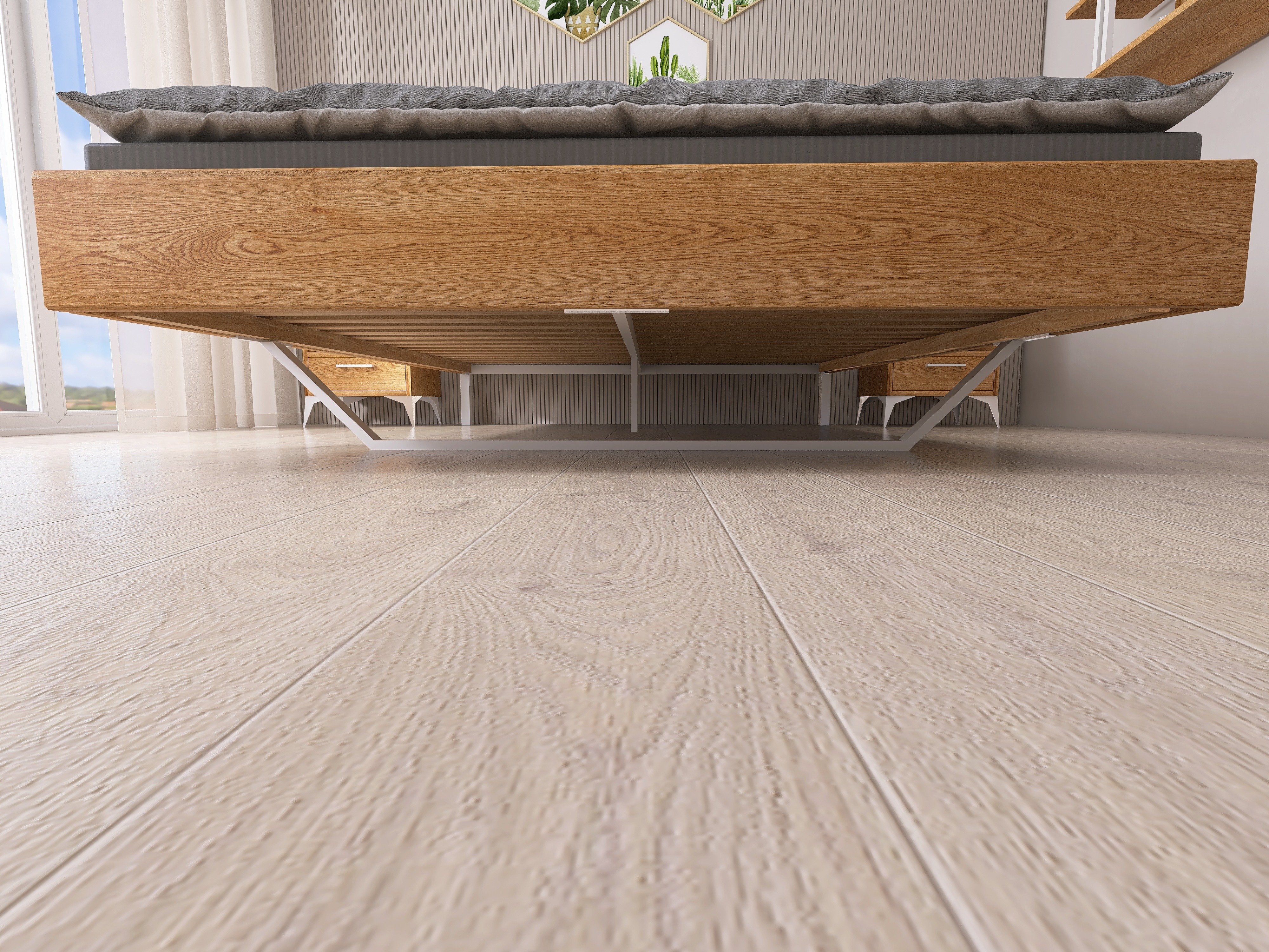 Łóżko z litego dębowego drewna