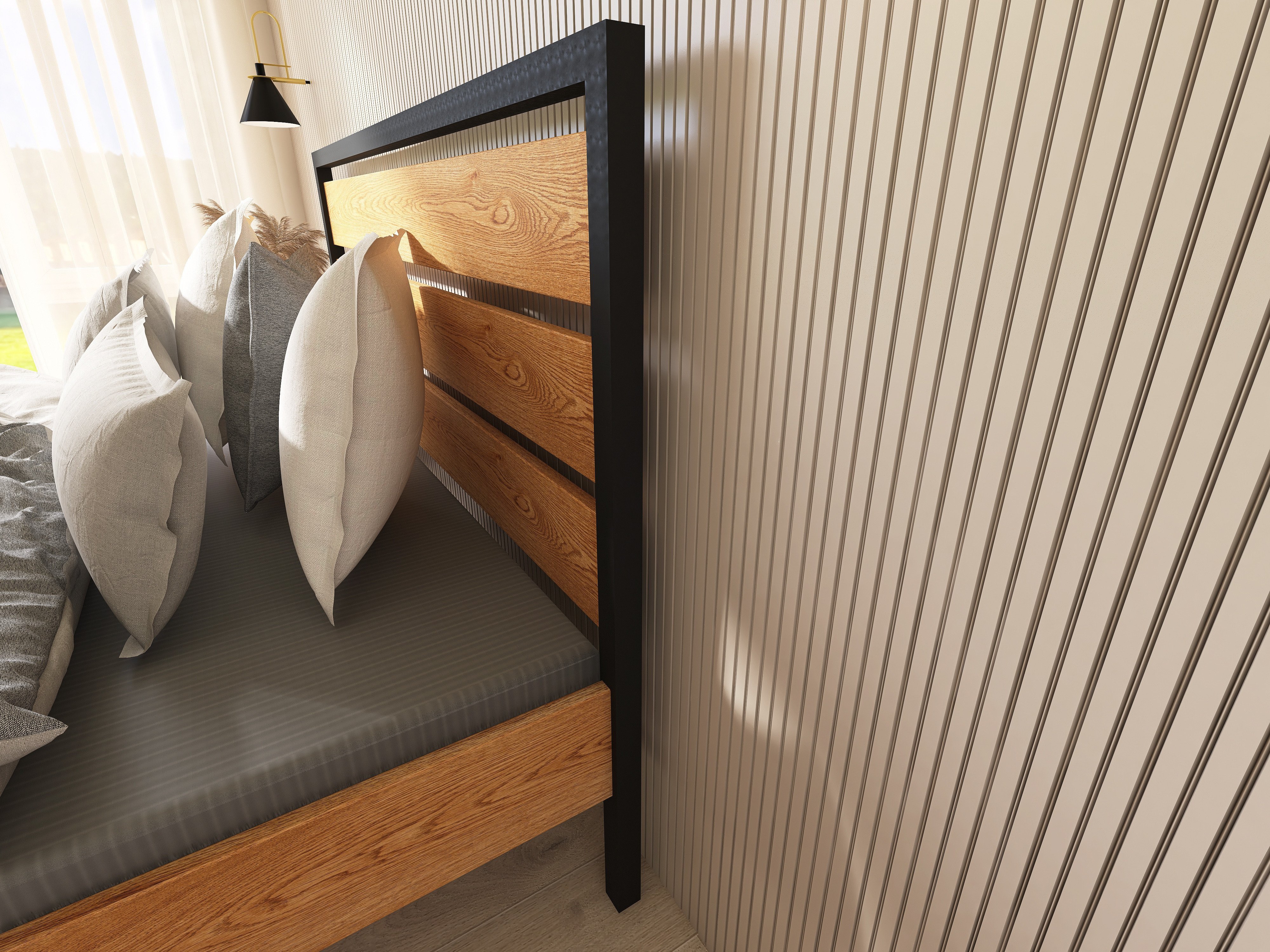 Łóżko z litego dębowego drewna