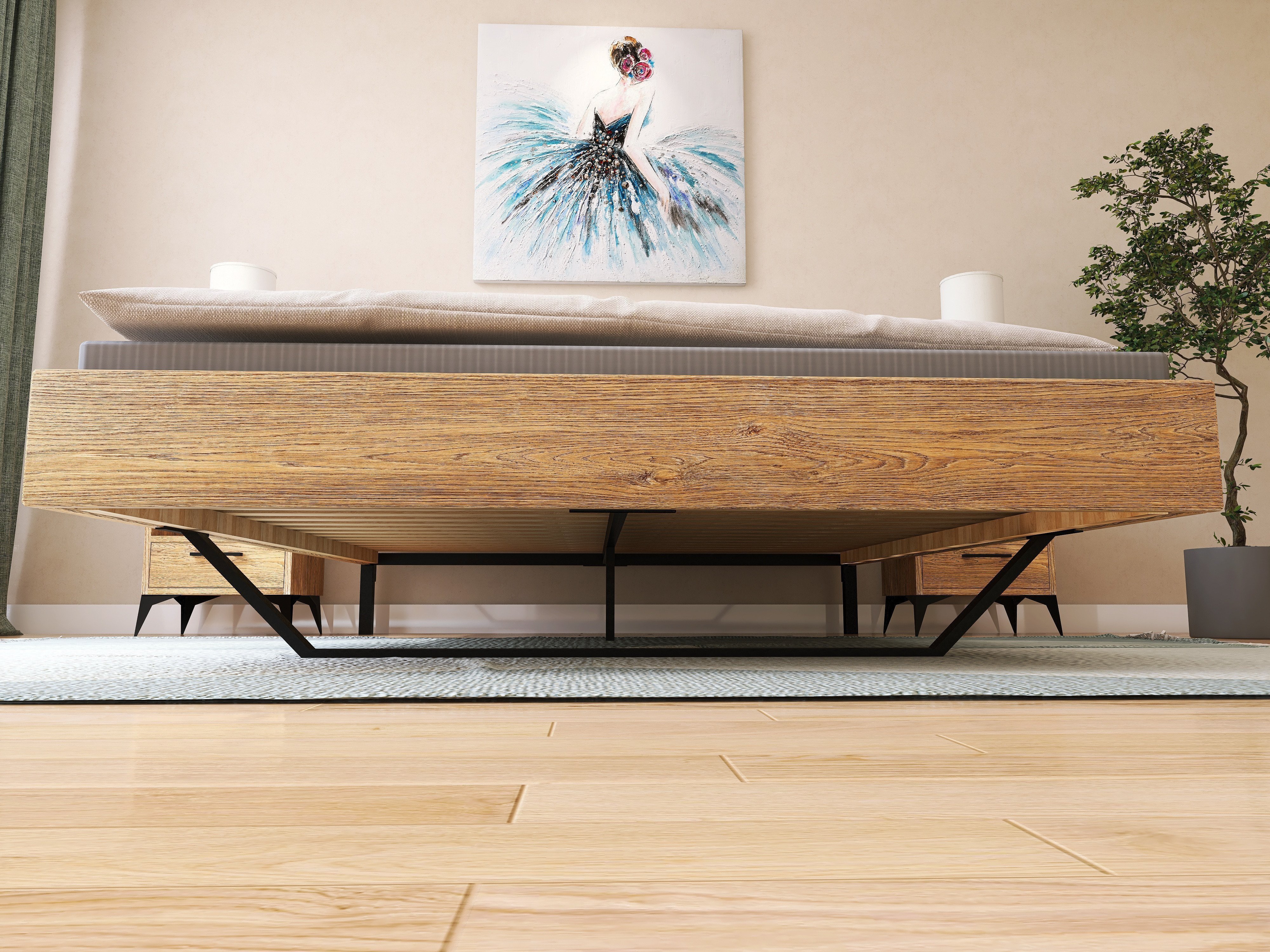 Łóżko z litego dębowego drewna