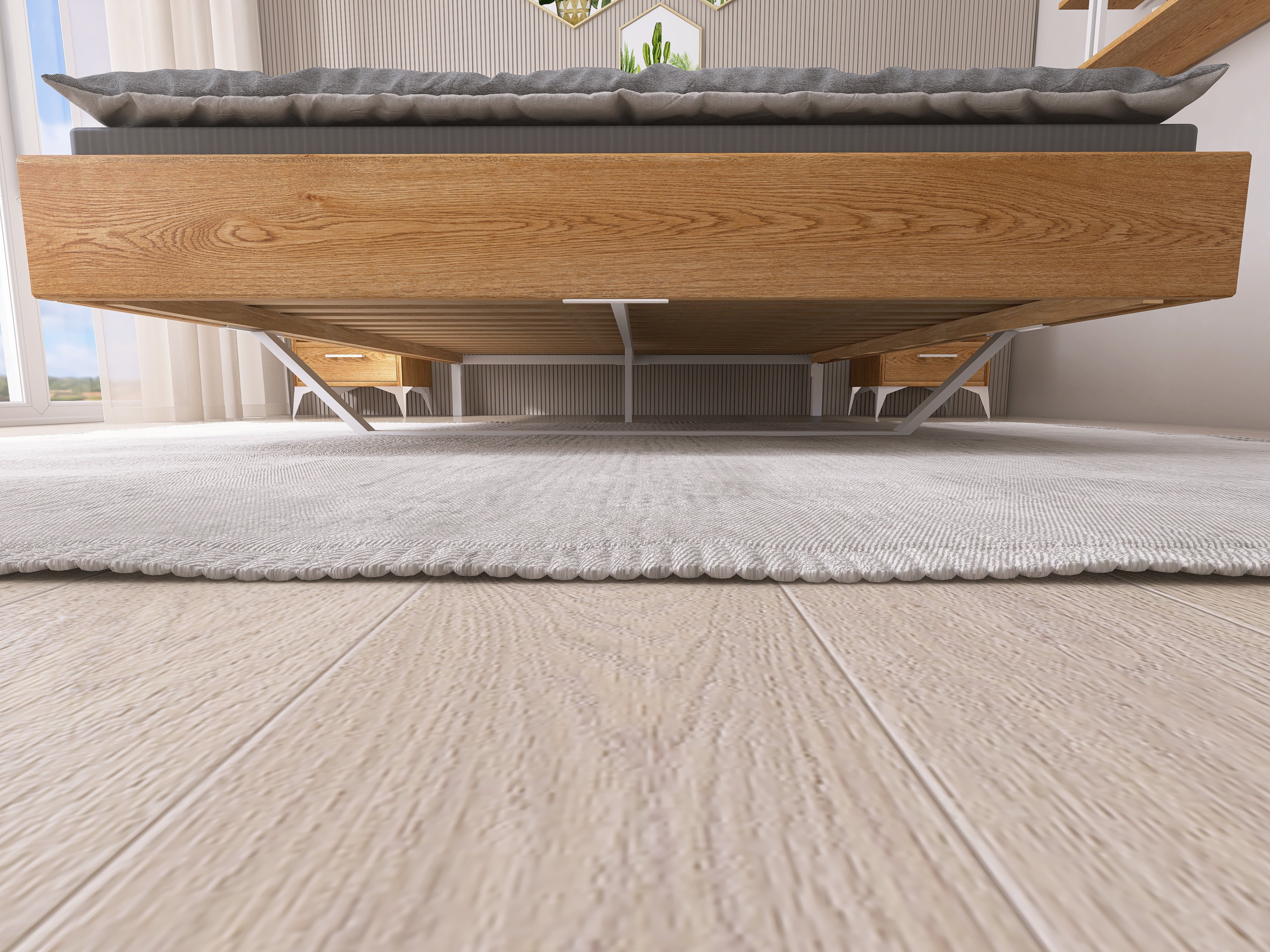 Łóżko z litego dębowego drewna