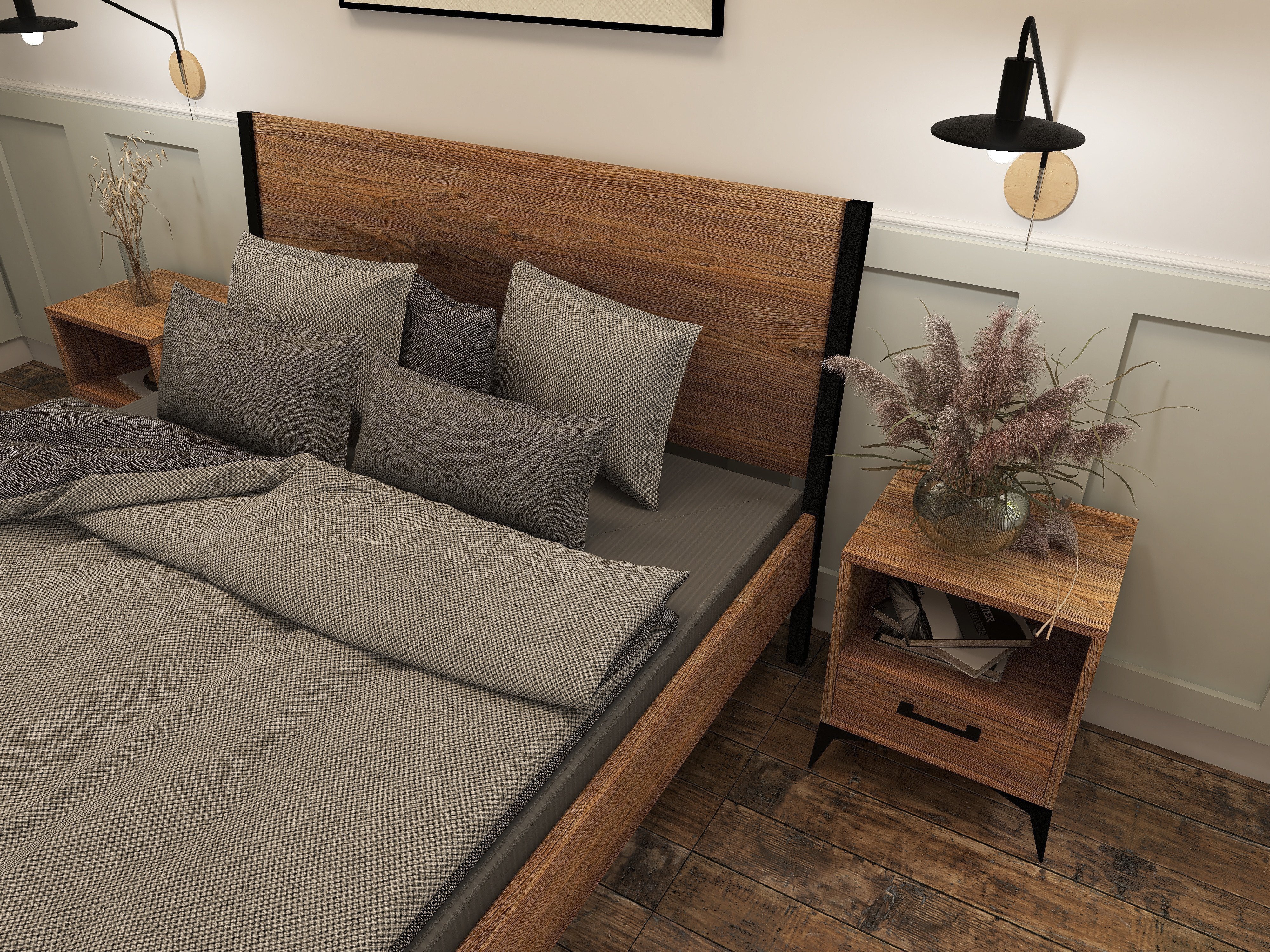 Łóżko z litego dębowego drewna