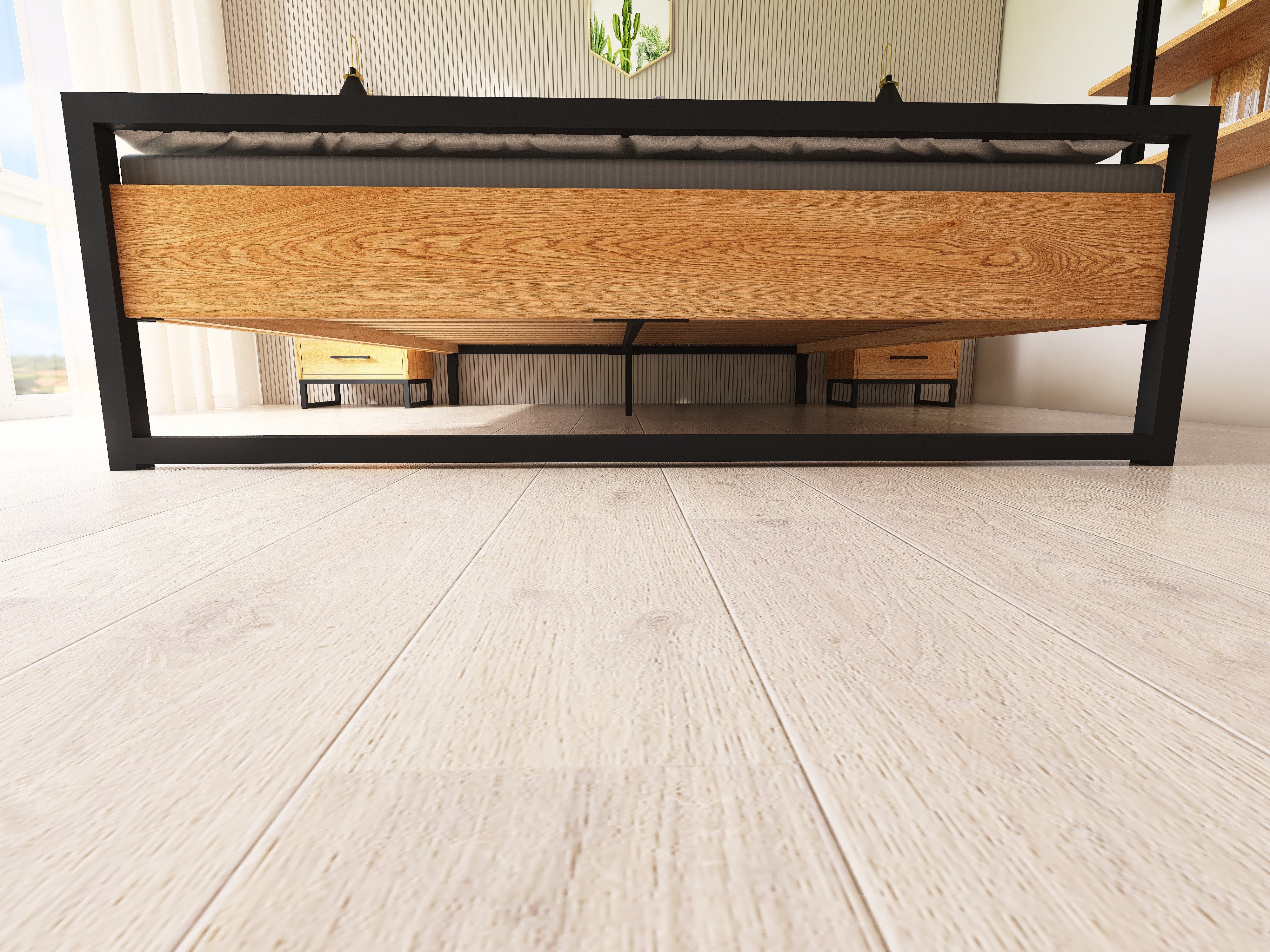 Łóżko z litego dębowego drewna