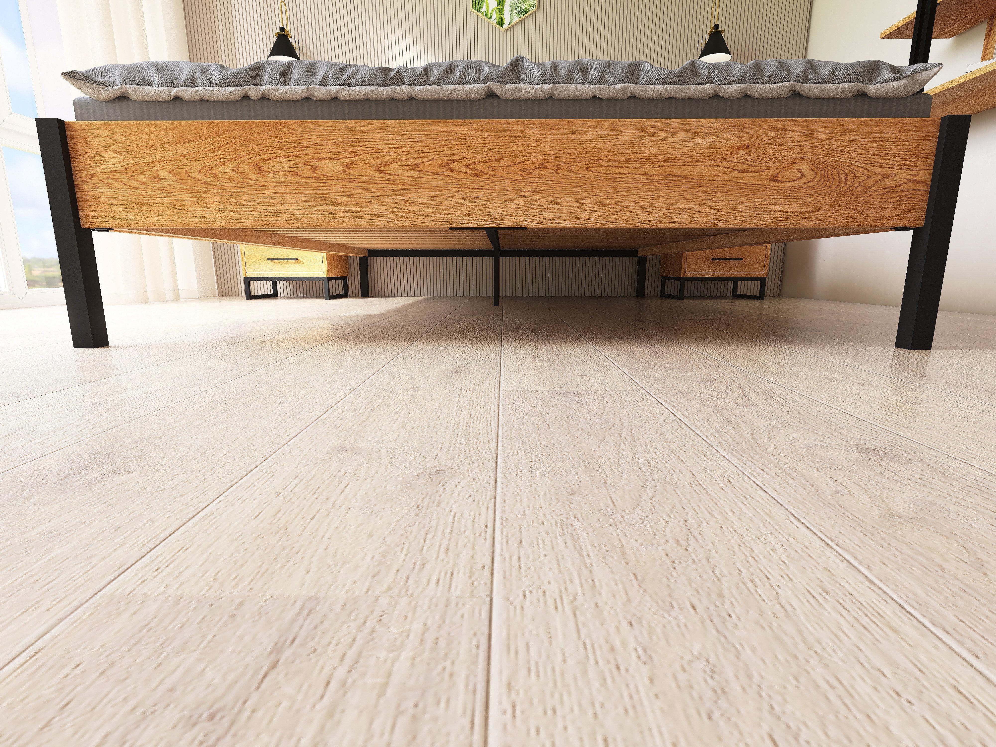 Łóżko z litego dębowego drewna