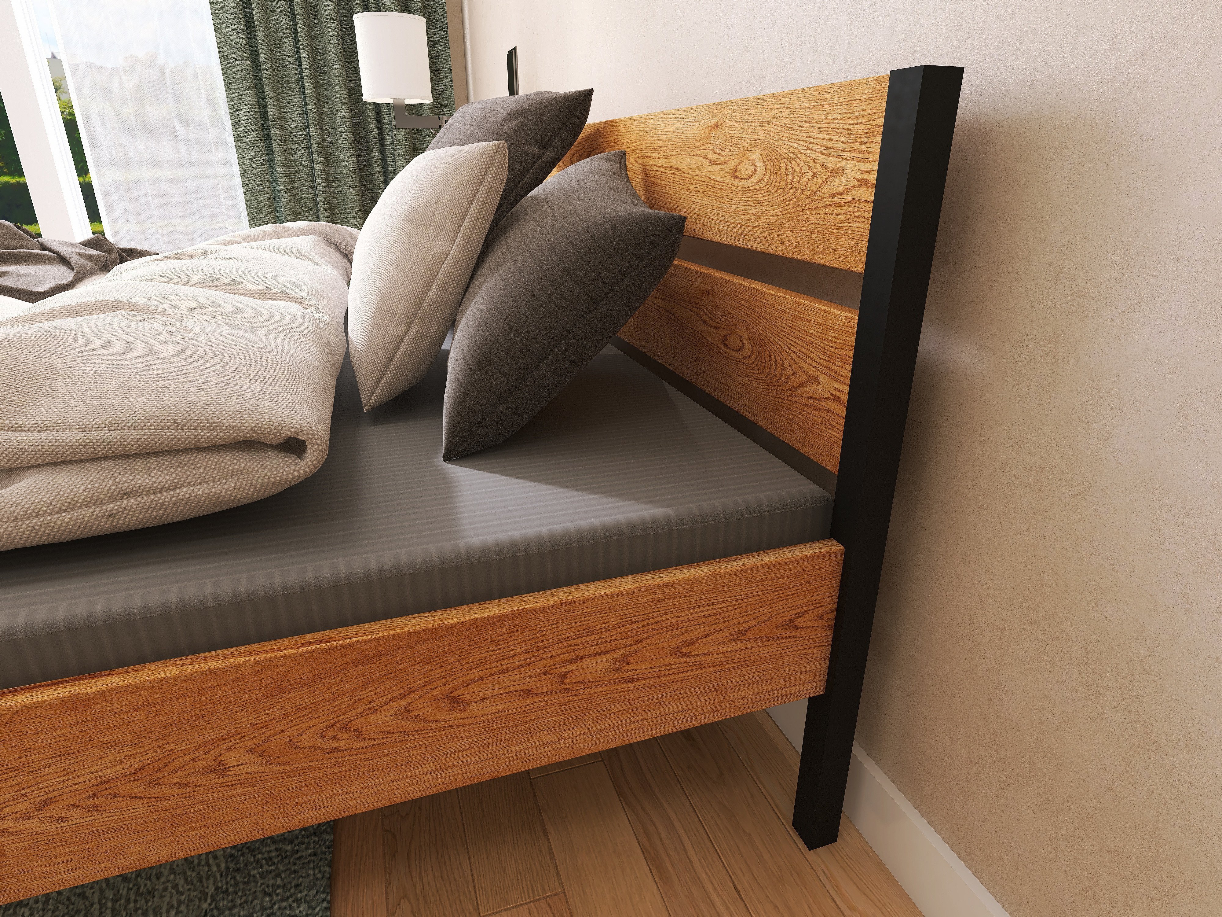 Łóżko z litego dębowego drewna