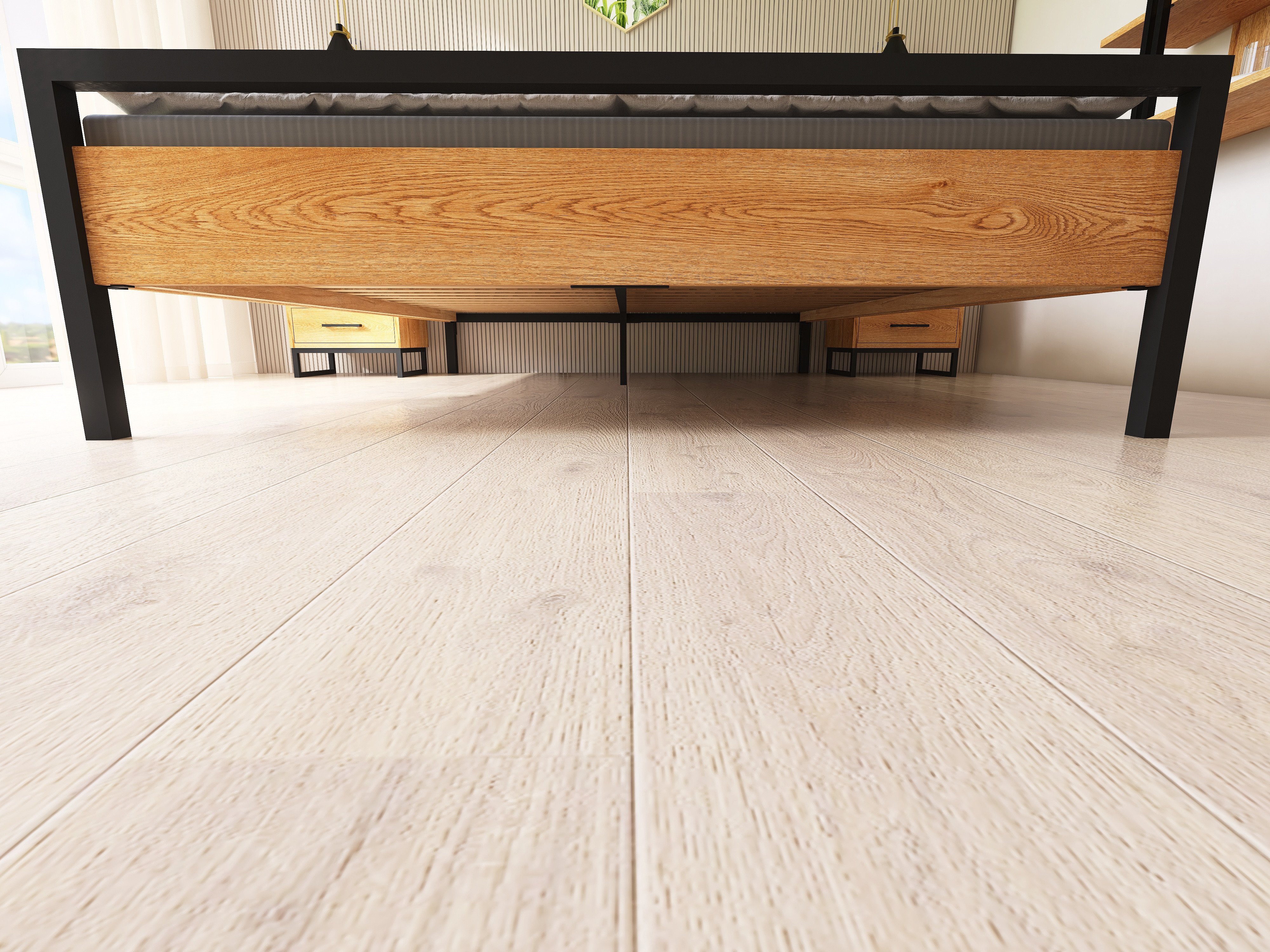 Łóżko z litego dębowego drewna